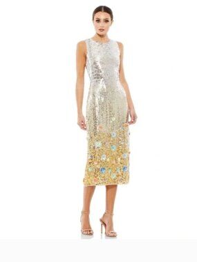 Mac Duggal Sequin Floral Applique Midi Dress Estimated L 12/14